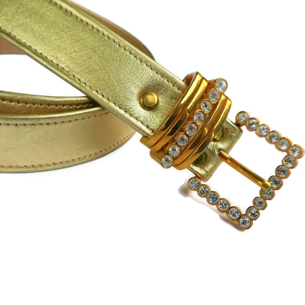 BB Simon Leather Belt Gold Swarovski Crystals Square Buckle